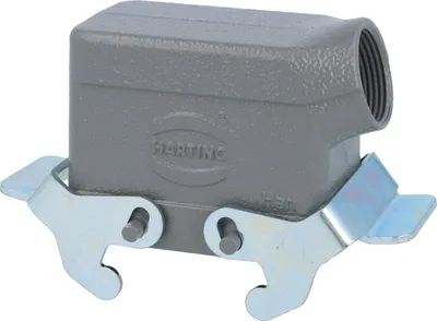 Produktbild von HARTING Han 10B Tüllengehäuse niedrig, 1xM25 seitlicher Kabelabgang, mit 2 Querbügeln Verschraubung M25 Klemmbereich