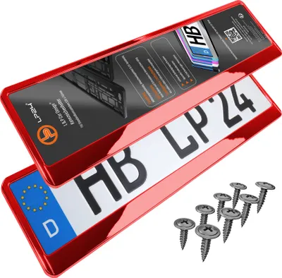 Produktbild von 2 Kennzeichenhalter Rot - Chrom Kennzeichenhalterung Halter