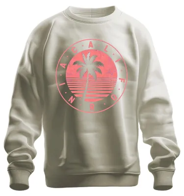 Imagen del producto de Sudadera retro con motivos de palmeras de California, playa, atardecer, ideal para vacaciones y surf. Talla XXL