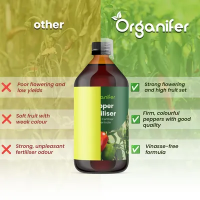 Produktbild von Pfeffer Flüssigdünger 4x1L – 2-1-8 NPK – Flüssig-Pflanzendünger für Pfefferpflanzen – Für Garten, Balkon & Gewächshauskulturen – Organifer