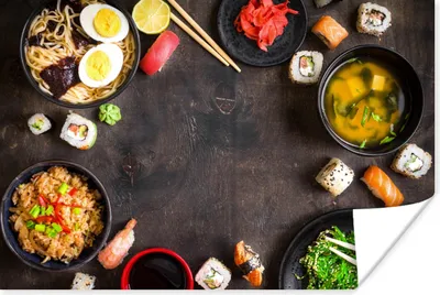 Produktbild von MuchoWow® Poster Sushi - Essstäbchen - Kräuter - Gewürze 180x120 cm - Fotoplakat
