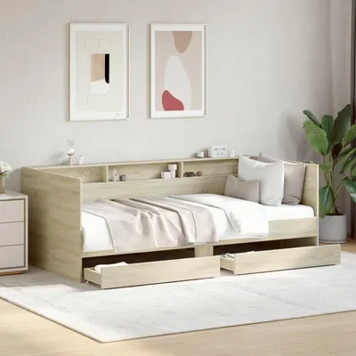Image de Lit de jour 90x200 cm – Avec rangement intégré – Multifonctionnel – Chêne Sonoma – Bois