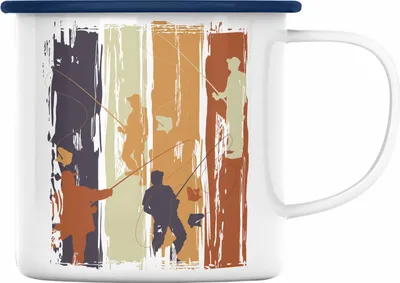 Produktbild von Trendation - Angler Emaille Tasse Geschenk Männer Grafik Lustig für Fischer Geschenkidee Angeln Becher (Blau)
