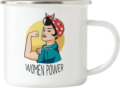Produktbild von Emaille Tasse Women Power Motiv Geschenk für Superheldinnen Frauenpower Frauentag Feminismus
