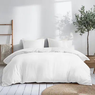 Imagen del producto de TRANKIELO® - Juego de cama de 200x200 cm (incluye funda de edredón y 2 fundas de almohada de 80x80 cm) - Blanco - Satén de algodón -  Oeko-Tex