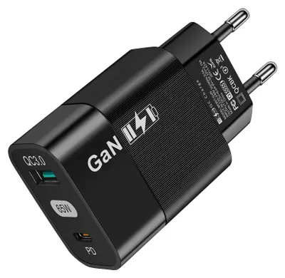 Produktbild von Techsuit CHPD131 Netzladegerät – GaN, USB + USB-C, Schnellladen, 65W – schwarz