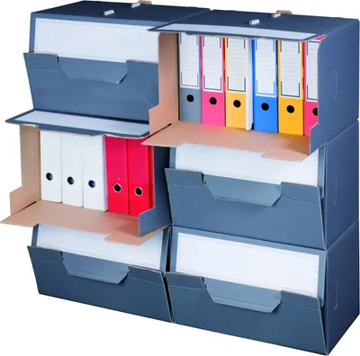 Produktbild von 240 x Archivboxen Archivschachteln für bis zu 6 Ordner (80 mm) mit Frontklappe, in Anthrazit