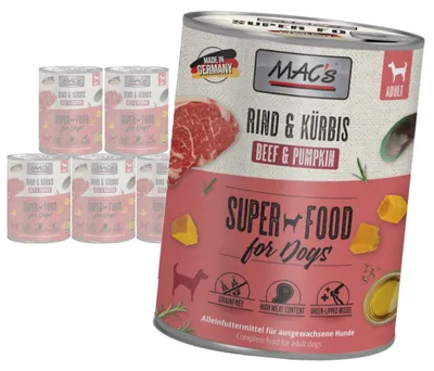 Produktbild von MAC's Dog 6x800g Getreidefreies Nassfutter mit Rind und Kürbis für Hunde für Gelenke, Haut und Fell