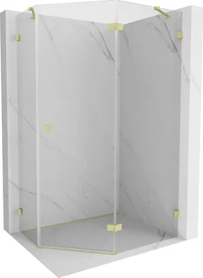 Produktbild von Mexen Lunar fünfeckige Duschkabine nach rechts öffnend 100 x 80 cm, transparent, gebürstetes Gold - 831-100P-080L-55-00-P