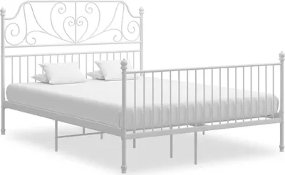 Image de Cadre de lit et tête de lit sans matelas blanc 160x200 cm métal