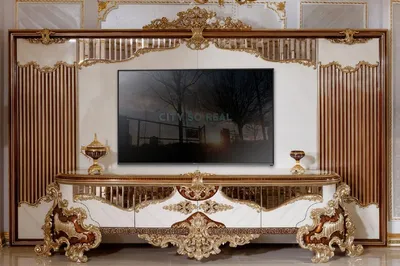 Produktbild von Casa Padrino Luxus Barock TV Schrank Weiß / Braun / Gold - Prunkvolles Wohnzimmer Sideboard mit Rückwand - Barock Wohnzimmer Möbel - Luxus Möbel im Barockstil - Edel & Prunkvoll
