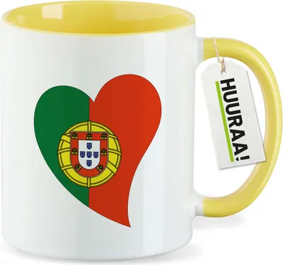 Produktbild von Huuraa Kaffeetasse Portugal Flagge Herz 330ml Gelb Keramik Kaffeebecher Geschenkidee