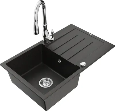 Produktbild von Mexen Bruno 1 Becken-Granitspüle mit Abtropffläche und Mischbatterie Savita, Schwarz/Gold metallisch - 6513-75-672601-00
