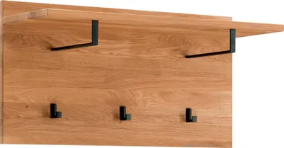 Produktbild von Wandgarderobe Eiche massiv, geölt LEUNA-64 mit Metall Haken und Kleiderstangen in schwarz, B/H/T: ca. 80/41/30 cm