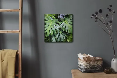 Produktbild von Coloray Hodiny Unikátní 30x30 cm  Tiché hodiny Pro obývací pokoj a kuchyň Nástěnné hodiny Plátno Bílé ručičky hodin - Botanické rostliny listy