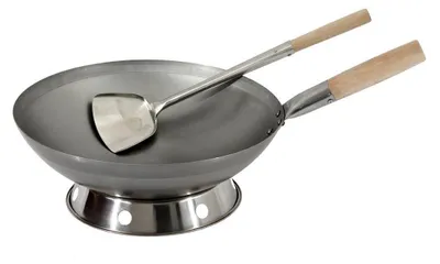 Produktbild von WOK Set, 40RB-S04-R04, Wok Pfanne 40 cm Ø runder Boden + Wok Spahtel + Wok Ring