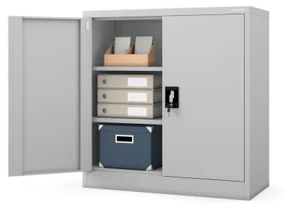 Immagine prodotto di Armadio in lamiera con ripiani C001B Armadio per ufficio con porta a battente Armadio in metallo Armadio per archiviazione Lamiera d'acciaio verniciata a polvere 93 x 90 x 40 cm Colore: Grigio