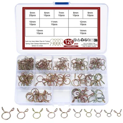 Schlauchschellen-Set 120 Stück, Federklemmen 5–14 mm, Edelstahl