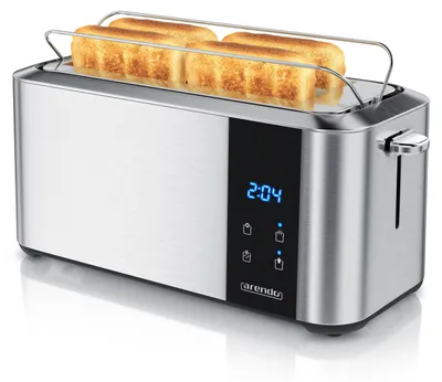 Obrázek produktu pro Topinkovač Arendo s dlouhým slotem, nástavec na rohlíky, tepelně izolovaný kryt, displej, dotykový, 2 dlouhé sloty, na 4 plátky, 1500 W, LED displej se zbývajícím časem, dotykový displej, nástavec na rohlíky