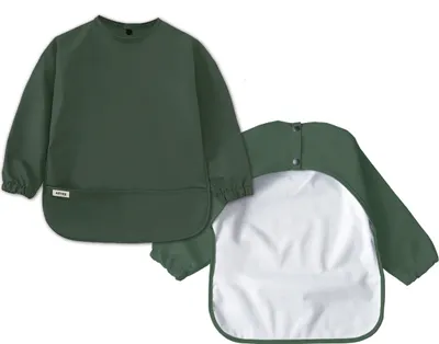 Produktbild von Ärmellätzchen Größe S mit Auffangtasche Baby und Kleinkind aus recyceltem Polyester Lätzchen Dunkelgrün