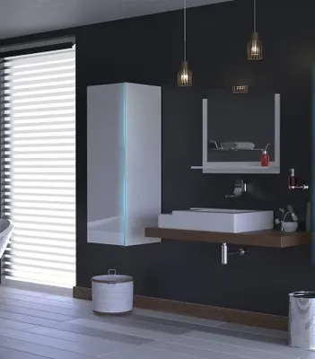 Produktbild von Furnitech ALIUS 9 I Badezimmer Bademöbel Badeschränke Spiegel Set (LED blau, Weiß)