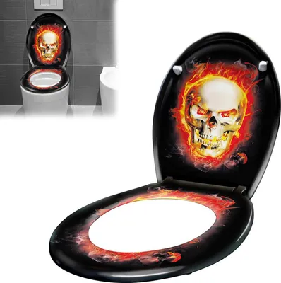Obrázek produktu pro Oválné WC víko a sedátko XINZI s mechanismem jemného zavírání, antibakteriální WC sedátko, WC sedátko a víko z tvrdého plastu (design Ghost Rider)