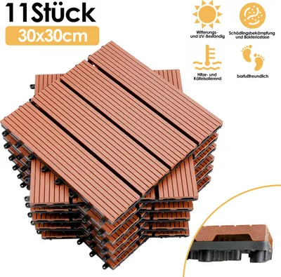 Obrázek produktu pro TolleTour WPC terasová prkna vzhled dřeva 30x30cm, 11 kusů = 1m² dlažba dlažba click dlaždice s click systémem podlaha hnědá