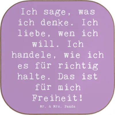 Produktbild von Mr. & Mrs. Panda Tischuntersetzer Spruch Freiheit Leben - Lavendeltraum - Geschenk, Liebe, Coaster, Motivation, Zitat, starkes Statement, Stimmungen, Tassen Untersetzer