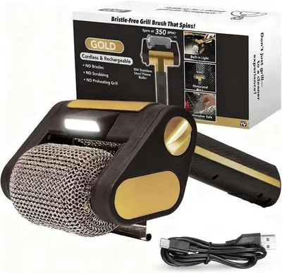 Produktbild von Elektrische Grillreiniger mit LED-Licht - 350 Umdrehungen pro Minute - 304 Stahl - Drahtloser Schrobber - Schwarz