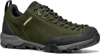 Mojito Trail GTX Wanderschuhe von Scarpa in Olivgrün mit schwarzer Gummisohle.