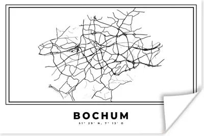 Produktbild von MuchoWow® Poster Deutschland - Bochum - Stadtplan - Karte - Schwarz-Weiß - Karte 60x40 cm - Schlafzimmerdekoration