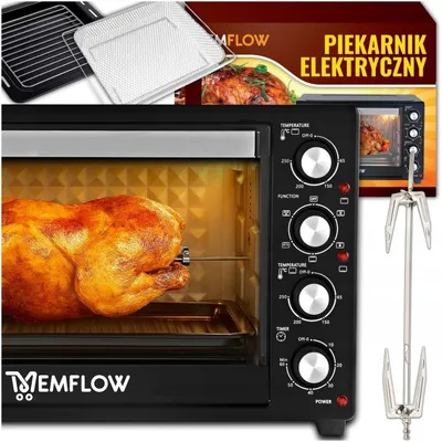 Produktbild von Mini Backofen 45 L 2000 W mit Umluft und Drehspieß, Tischbackofen 100–250 °C, Grill, 5 Einschubebenen