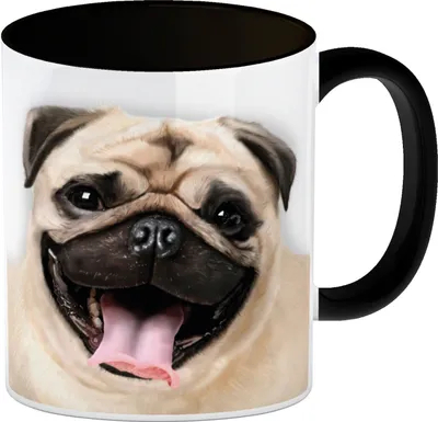 Produktbild von Kaffeebecher Henkel und Innenseite Schwarz mit Mops Motiv