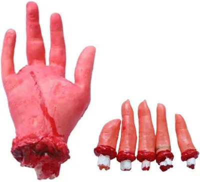 Productafbeelding van Halloween-decoraties - Set van 6 - Ijzige hand - Gebroken vingers - Realistische lichaamsdelen