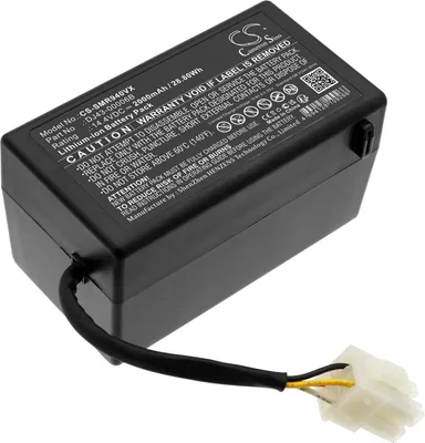 A black lithium-ion battery pack with a wire and connector.