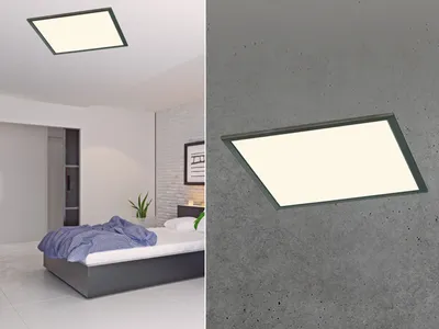 Image de Plafonnier LED carré PHOENIX noir et blanc 26 W, blanc chaud 3000 lm, métal, dimensions : 4,2 x 45 x 45 cm, IP20, Trio
