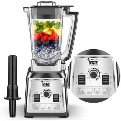 Produktbild von AMZCHEF Standmixer, 2000W Hochleistungsmixer, Smoothie Maker Mixer - 4 Vorprogramme - 8 Geschwindigkeiten - 8 Scharfe Klingen für 3D-Montage - 2 L