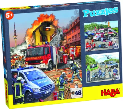 Produktbild von Puzzles Einsatzfahrzeuge. 3 Motive je 48 Teile