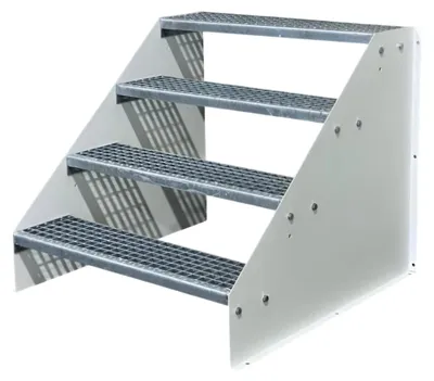 Produktbild von 4-stufige Standtreppe aus Stahl, freistehend, Breite 100 cm, Höhe 84 cm, Weiß, ohne Geländer