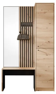Produktbild von MIRJAN24 Garderoben-Set Ancerta, Garderobe mit zwei Drehtüren mit Spiegel und Kleiderhaken (Farbe: Artisan Eiche / Artisan Eiche + Schwarz)