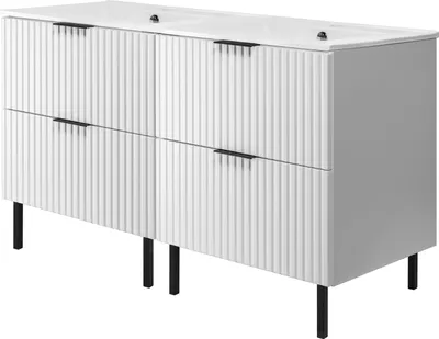 Produktbild von Badezimmerschrank, Weiß + schwarzer Griff, 120 x 77 x 46 cm