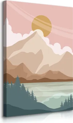 Produktbild von Muralo Leinwandbild Canvas für Büro Boho LANDSCHAFT Berge Wald See Sonne Natur Br. 80cm x Hö. 120cm