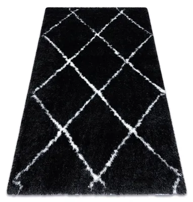 Image de Tapis FLUFFY 2373 shaggy treillis - anthracite / blanc noir 80x150 cm