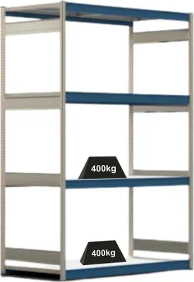 Produktbild von Weitspannregal ELCH Stecksystem T-Profil | Grundregal | HxBxT 250x175x80cm | 4 Ebenen | Stahlplatten-Fachboden | Fachlast 400kg | Enzianblau
