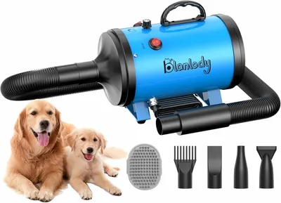Produktbild von Hundefön Blower 3200W leise Fellpflege mit Temperaturregelung 4 Düsen und flexiblem Schlauch für Hunde