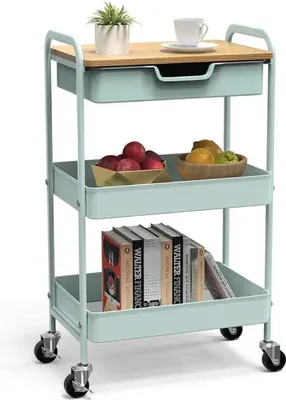 Produktbild von Küchenwagen für Landhäuser, stabiler Servierwagen / Getränke-Transportwagen auf Rädern - Aufbewahrungsregal 47 L x 30,48 W x 76,27 H