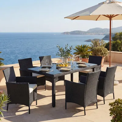 Produktbild von Poly-Rattan-Garnitur Halden, Gartenmöbel Balkon-Set Sitzgarnitur  anthrazit, Kissen creme