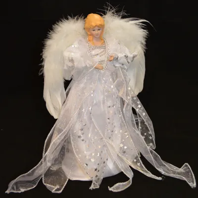 Weihnachtsbaumspitze Engel, 30 cm, silber, Federflügel