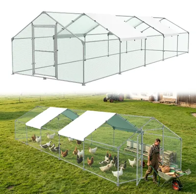 Produktbild von UISEBRT Outdoor Hühnerhaus Hühnerstall 3 x 10 x 2 m Dach Freilaufgehege Geflügelstall mit PE Verzinkter Stahlrahmen