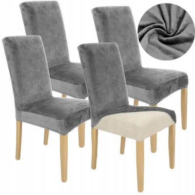 Produktbild von Stuhlhusse Stretch Grau - Samt - 4 Stück - Universal - Esszimmer Stuhlbezug